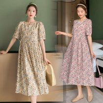 Foreign trade discount mall counter withdrawal cabinet cut mark Womens tail goods clearance pregnant womens French bubble sleeve floral dress