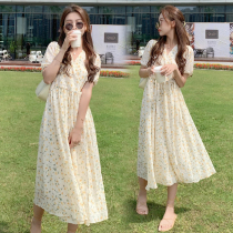 Angel Mommy~Nursing clothes Pregnant women summer fashion French V-neck floral long dress out nursing dress summer
