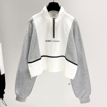 Tide Brand zipper high neck printed sweater womens autumn 2021 New loose short coat long sleeve top womens clothing