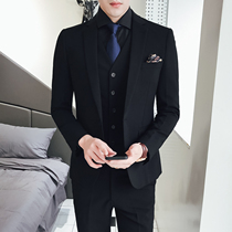  2021 spring and autumn new Korean one-button casual fashion suit three-piece mens solid color slim small suit suit