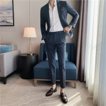 Mens suit suit 2021 Autumn New temperament solid color suit mens suit slim Korean casual two-piece set