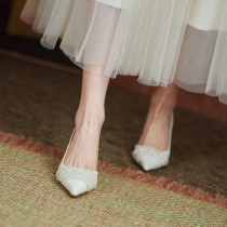 Givenivan goddess recommendation~Pointed pearl high heels female shallow mouth side empty single shoes thin heel 6 5cm
