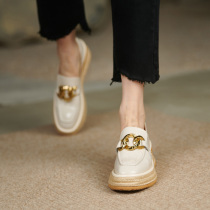 Givenivan temperament into the marrow ~ thick bottom cake shoes womens new leather straw woven heel metal buckle shoes 5cm