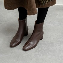 Givenivan brief version commuting ~ autumn and winter leather boots womens middle heel slim boots thick and versatile 4cm