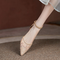 Givenivan beautiful pointy head one-word button sandals female summer heel mesh hollow high heels 6cm