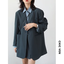  CHICVENNew normalcasual wide-shouldered letter webbing one-button loose blazer suit womens autumn