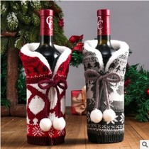 New hairball knitted wine jacket Christmas decoration atmosphere supplies home holiday wine bottle packaging full set