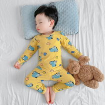 Childrens autumn clothes autumn pants set boneless lycra cotton boys and girls warm underwear baby cartoon pajamas cotton sweater