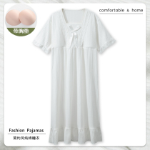 2022 New Sleeping Dress Womens Summer Pure Cotton With Chest Cushion Cute Pyjamas Princess Wind Home For The Middle Of Summer Season