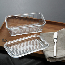 Imported transparent glass rectangular box Butter box Butter box Glass box with lid Small fruit box Breakfast plate
