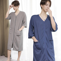 Thin bathrobe-style pajamas Mens oversized nightgown one-piece spring and summer absorbent yukata boys large size than pure cotton soft