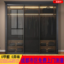  Black tempered transparent glass door Wardrobe sliding door Brown wall cabinet door custom extremely narrow simple sliding door wardrobe sliding