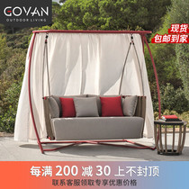 Outdoor swing Courtyard terrace Solid wood hanging chair Double lazy rocking chair Balcony net red hanging basket