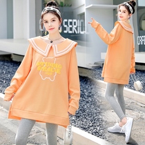 Pregnant women autumn suit fashion 2021 New lapel T-shirt long sleeve top maternity sweater spring and autumn