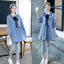 Pregnant women autumn suit fashion postpartum lactation skirt out small man T-shirt top Net red dress cotton