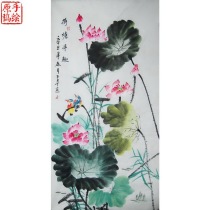 Promotion Pure Hand Plotter Country Painting Lotus Flower Upright flower Bird painting Middle Hall Guan Guan Character Painting Manuscript Painting Center Living-room Decoration Hanging Painting