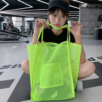 QTS portable yoga gym bag women bag outdoor training Contrast color solid color fishing net sports bag large capacity Hand bag