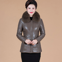 Hining mid-aged genuine leather down clothes woman short and small sub thickened leather cotton suit upturned for big code jacket winter