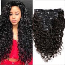 Water Wave Wavy Clip In Human Hair Extensions 120g
