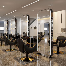  Net celebrity hair salon mirror barbershop mirror with lamp double-sided floor-to-ceiling mirror Stainless steel hair cutting mirror for hair salon