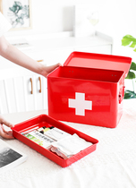 Medical box storage box thick metal large multi-layer grid portable family first aid box large capacity medical box