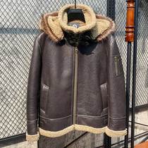 American raccoon wool collar original ecological sheep fur mens leather clothing locomotive clothing hooded fur mens coat