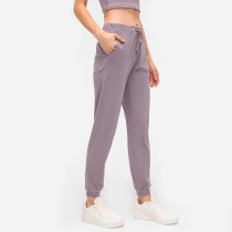 YuanFB qiao comfortable naked fabric elastic lace-up sports pants women's stretch running fitness yoga pants