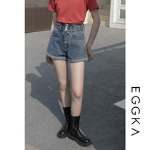 EGGKA high-waisted denim shorts womens summer 2021 New straight loose thin wide leg pants Hong Kong flavor pants