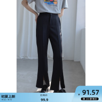 EGGKA open fork horn pants woman high waist spring 2022 new small sub-display slim black casual Western dress pants