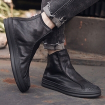Chelsea boots mens short boots European station high shoes mens Korean version of the trend British style winter plus velvet leather Martin boots