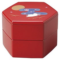  :Japanese-made Aizu lacquerware hand-painted moon flower rabbit hexagonal 2-layer sushi bento food box storage box