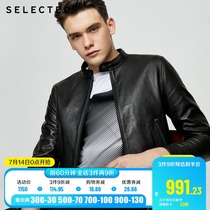 SELECTED SLADE NEW STAND-UP COLLAR SHEEPSKIN BUSINESS CASUAL LEATHER JACKET MEN S) 420310008