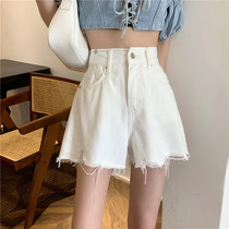 White denim shorts womens summer thin hottie small man high waist a word thin loose wide leg hot pants ins tide
