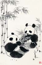 Art Micro-spray Wu Zuoren Double Panda Traditional Chinese Painting Xuan Paper Painting Core Ink Freehand Painting True Copy Painting Decorative Painting