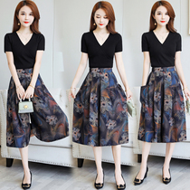 Summer cotton silk wide leg pants women loose mom culottes large size cotton color pants made for the elderly seven-point pants skirt