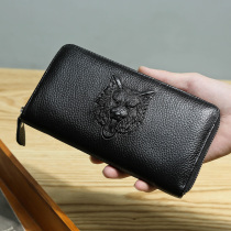 Genuine leather wallet new Korean version Fashion college student mens hand held mobile phone zero wallet vertical zipped head layer of cow leather