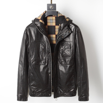 2021 new oil wax small head layer pure cowhide locomotive leather leather jacket mens short hooded jacket