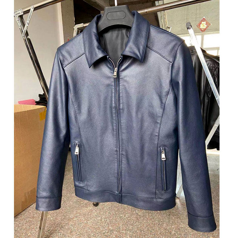 New leather leather mens head layer cowhide short slim lapel motorcycle leather jacket business casual leather jacket