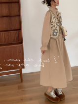 Pregnant women autumn fashion loose long sleeve dress set 2021 New Vintage knitted vest skirt two-piece