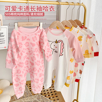 Baby pure cotton long sleeve khae small female child foreign air pyjamas climbing and climbing to serve baby newborn conjoined spring and autumn clothes