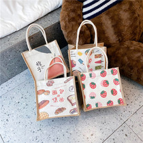 Fashion personality pattern canvas bag womens bag portable lunch bag office worker handbag cute hand carrying lunch box bag