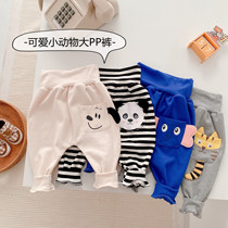 Newborn baby outside wearing long pants for spring and autumn clothing for men and women with baby cartoon high waist and trousers casual Harun pants big PP pants