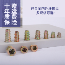 Internal and external teeth nut zinc alloy hexagon socket with medium trapezoidal screw furniture embedded parts connector screw hardware connector