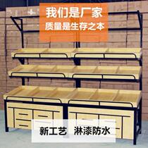 Fruit shop with fence Three-layer fruit large wooden cabinet Single-layer steel wood display rack shelf combination supermarket vegetables