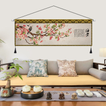 New Chinese Zen flowers and birds hanging painting fabric living room background wall decorative painting bedroom bedside tapestry tea room hanging cloth painting