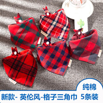 Girl scarf absorbent plaid winter fashion personality baby triangle saliva towel children infant infant Red foreign gas