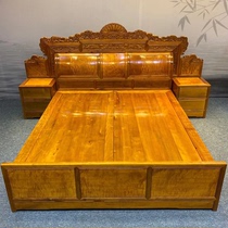Fidelity gold silk Nanmu Chinese antique solid wood high and low bed double bed 1 8 meters storage new Chinese big bed mahogany
