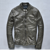 Autumn and winter new leather leather clothing mens Korean slim stand collar made old vegetable tanned sheepskin motorcycle jacket leather jacket