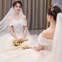One shoulder main wedding dress 2021 new bride temperament tailing simple large size pregnant women French light white summer