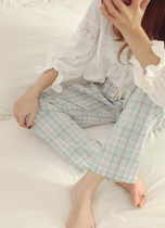  Plaid (oct ) Pure cotton pumpkin color plaid home pants Casual pajamas Japanese style trousers